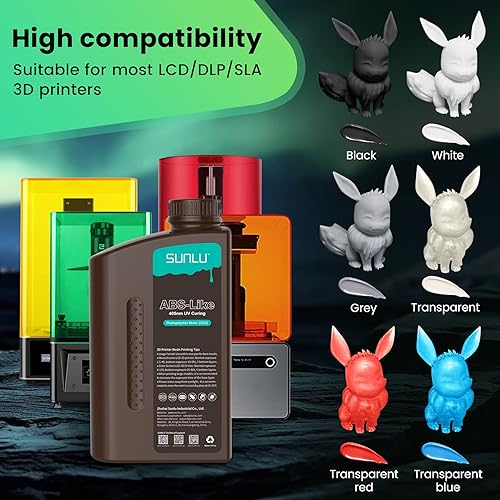 SUNLU 2 KG*2 Bottles ABS-Like 3D Printer Resin, 405nm UV Curing Photopolymer Rapid 3D Resin for 4K 8K LCD/DLP/SLA 3D Printers, Non-Brittle & High Precision & Low Shrinkage, 2000g*2, Dark Grey& Black - Poueer