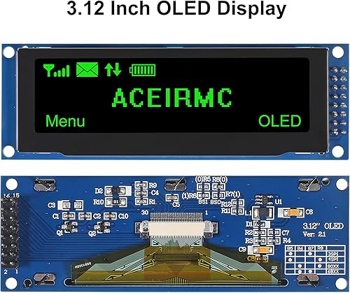 2pcs 3.12 inch OLED Display 256x64 OLED LCD Display SSD1322 Module 16pin Parallel SPI Soldering for Arduino (Green) - Poueer