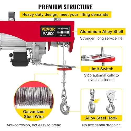 VEVOR Electric Hoist, 1320LBS Electric Winch, Steel Electric Lift, 110V Electric Hoist with Wireless Remote Control - Poueer