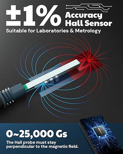 AEG-8103 Gauss Meter, Rechargeable Tesla Meter 0-2500mT, Magnetometer with Data Logging and Alarm, Magnetic Field Strength and Pole Tester, ±5% General Accuracy for Factories, Workshops - Poueer
