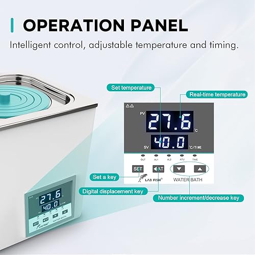 LAB FISH Laboratory Digital Water Bath 6L Capacity Thermostatic Heater Heating Devices Stainless Steel Liner with Selectable Openings for Experiment 2 Openings - Poueer