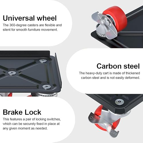 Fivepears Furniture Lift Mover Tool Set-3000 lb,5-Wheel Heavy-Duty Furniture Dolly with Handle,360°Swivel Casters Trolley-Ideal for Moving Heavy Machinery, Equipment, Pianos, Couches and Carpeted - Poueer