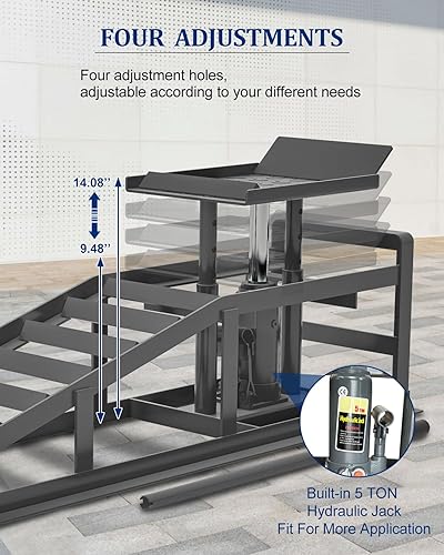 Hydraulic Car Ramps, 4-Position Adjustment, 5T 11000lbs Low Profile Car Lift Service Ramps Truck Trailer Garage,Height Hydraulic Vehicle Ramps, Lift Height 11.61-16.21 inches - Poueer