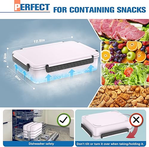 Chilled Divided Serving Tray Snackle Box Container with Ice Pack Bonus Insulated Bag 2 Dip Containers Summer Beach Essentials for Charcuterie Snack Road Trip Picnic Family Party Keep Food Fresh - Poueer