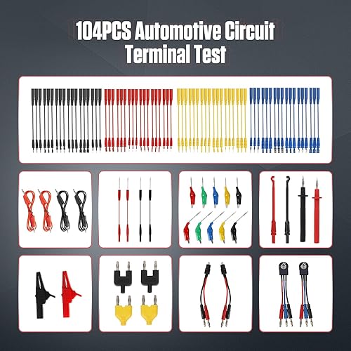 104PCS Automotive Circuit Test Leads Kit Electrical Breakout Leads Automotive Kit Multimeter Test Leads Kit with Alligator Clips,Banana Plug Test Lead,Oscilloscope Probe - Poueer