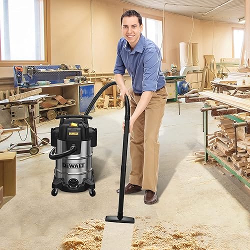 DEWALT DXV08S 8 Gallon Wet/Dry Vacuum, 4 Peak HP Shop Vacuum, Stainless Steel Tank, Silver - Poueer