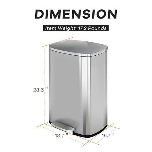 Trash Can, Garbage Can 13 Gallon/ 50L Stainless Steel Metal Bathroom Step Waste Bin for Home and Kitchen Waste and Recycling,Pink - Poueer