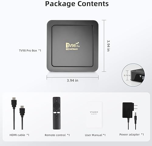 TV98 PRO 8K@60fps HDMI Media Player for USB Drive and TF Card, HD Digital Signage Player, H.265/MP4/MKV/MOV/AVI/MP3/WMV, Multi-Video Decoder, Picture Decoding, Remote Control, Home Theater - Poueer