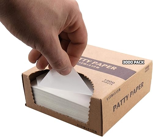 [3000 PACK] Dry Wax Burger Patty Liner Paper 5.5 x 5.5 Inches - Square Patty Papers, Hamburger Patty Papers, Cookies and more! - Poueer