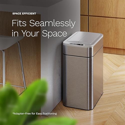 hOmeLabs - 13 Gallon Kitchen Trash Can - Retractable Automatic Sensor Butterfly Lid, Space-Saving Design, Easy to Clean, Battery-Operated with Batteries Included - Stainless Steel - Poueer