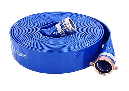 1147-2000-25 PVC Discharge Hose Assembly, Blue, 2' Male X Female NPSM, 65 psi Max Pressure, 25' Length, 2' ID - Poueer