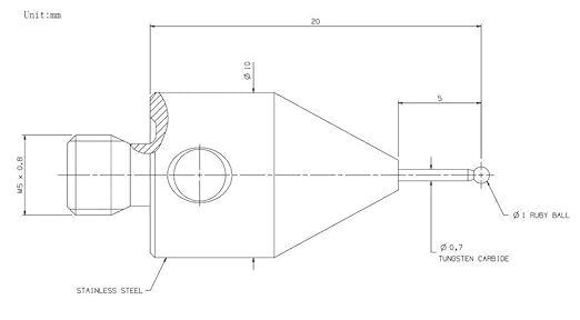 CMM Touch Probe Stylus 1mm Ruby Ball M5 Thread Styli 20mm Length A-5003-5204 - Poueer
