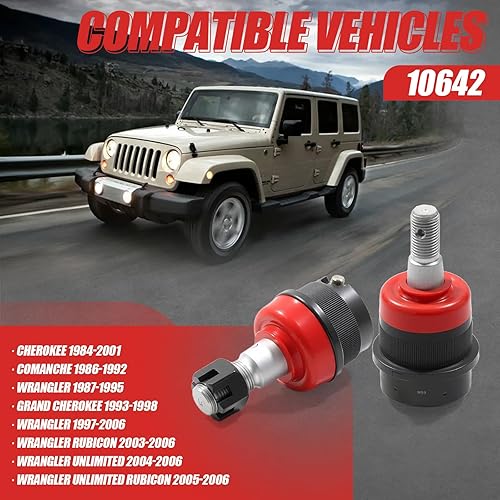 Heavy Duty Replacement Ball Joints Compatible with Jeep TJ/XJ/YJ/ZJ/Unlimited LJ/Unlimited LJ Rubicon - 10642 - Poueer
