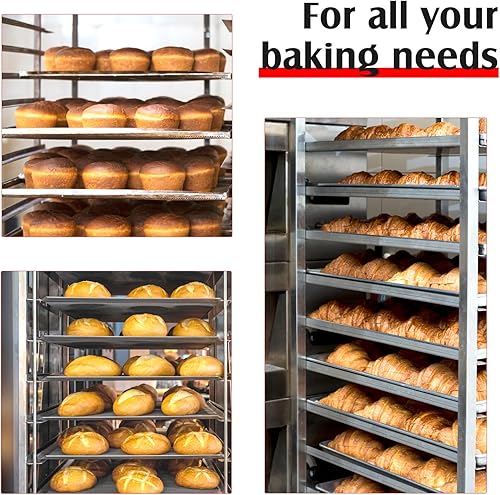 Jinei 20 Tier Aluminum Sheet Pan Rack, Commercial Bakery Rack with Wheels Baking Rack Bun Rack Pizza Pan Rack for Kitchen, Restaurant, Cafeteria, Hotel, Home, 25'' L X19'' W X70'' H - Poueer