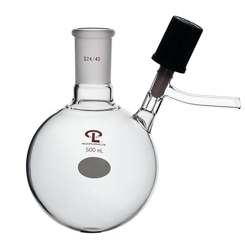 Precision 500mL 24/40 High Vacuum Valve Reaction Flask, Round Bottom, Schlenk Flask - Poueer