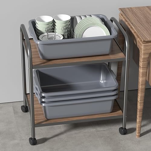 6 Packs 24 L Commercial Restaurant Bus Tub, Plastic Bus Boxes, Gray - Poueer