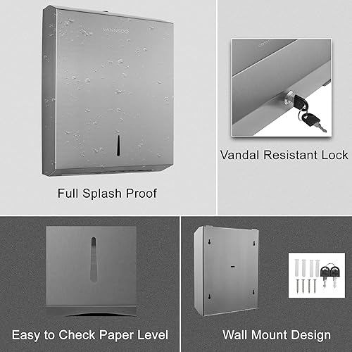 Paper Towel Dispenser, Commercial Stainless Steel Tri-fold/Multi-fold/C-Fold Paper Towel Holder Wall Mount Key (Gold) - Poueer