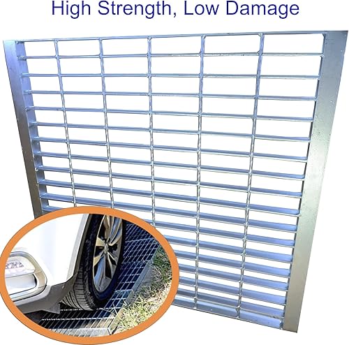 Galvanized Steel Drain Grate with Base, 16x16 Outdoor Drain Cover and Frame, B Class Sewer Grate with Lip, Durable Heavy Duty Channel Grate, Sliver Square Drainage Grate Driveway - Poueer