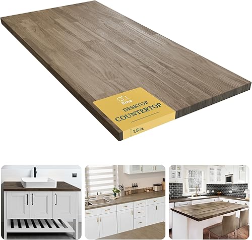Bme Hevea Solid Wood Butcher Block Countertop in Walnut, Walnut Butcher Block Table Top with UV Finish for DIY Washer Dryer/Island/Kitchen Countertop, 4ft L x 36' W, 1.5in Thick - Poueer