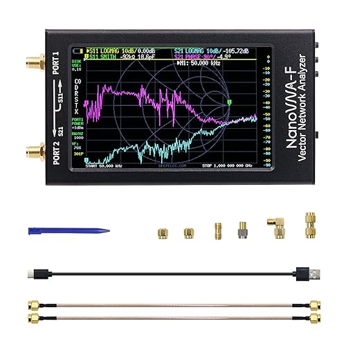 NanoVNA-F V3.1 10KHz-1.5GHz Vector Network Analyzer 4.3 Inch IPS Button HF VHF UHF UV VNA Antenna Analyzer with Aluminum Case, Measuring S-Parameter Voltage SWR, Phase, delay - Poueer