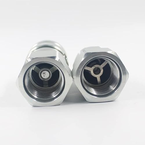 1/2'' NPT Flat Face Hydraulic Quick Connect Coupling Set Skid Steer Loader Quick Disconnect Coupler with Dust Caps ISO12.5 - Poueer