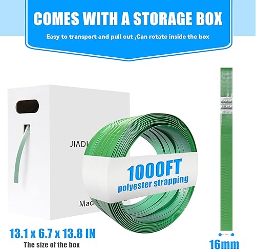 Heavy Duty Banding Strapping kit Contain 5/8'x 1000' Polyester (PET) Packaging Straps & 200 Metal Seals 100 Plastic Edge Protectors Tensioner with Cutter Sealer Tool - Poueer