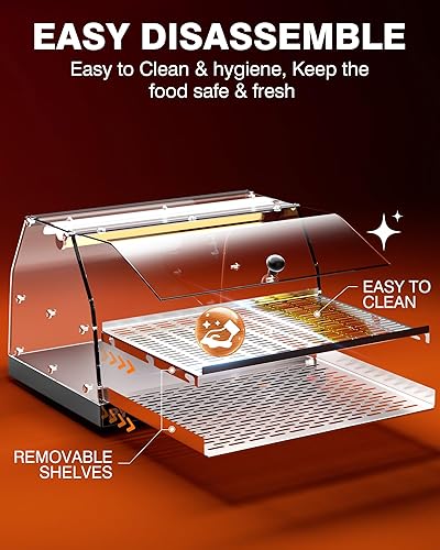PYY Food Warmer Commercial - Countertop Pizza Warmer Countertop 2-Tier with LED Lighting Food Display,Warmer Disaplay Case for Pastry Pretzel - Poueer