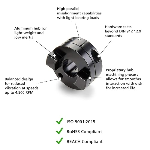 Ruland MOCT41-10-A Oldham Coupling Hub, Clamp Style, Black Anodized Aluminum, 10mm Bore, 41.3mm OD, 50.8mm Length - Poueer