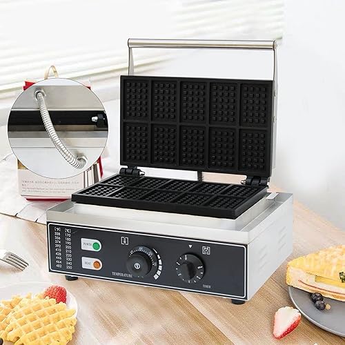 10 Molds Waffle Maker,110V Mini Waffle Maker,Nonstick Waffle Iron with Adjustable Time & Temperature Control for Bakeries, Restaurants (10 Molds Waffle) - Poueer