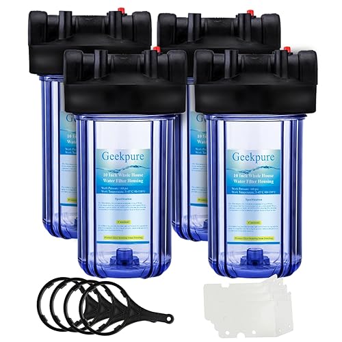 Geekpure 10-Inch Whole House Water Filter Housing 3/4' Port with Wrench and Bracket -4.5'x10'-Clear (1) - Poueer