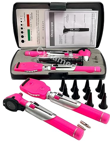 Premium Double Handle Otoscope Set -Otoscope/Great for School -Cynamed (PINK) - Poueer