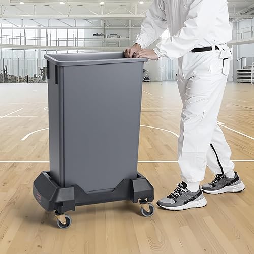 VEVOR Trash Can Dolly, Fit 16/23 Gallon Containers, Slim Trash Can Roller Base with 4 Swivel Wheels, 200lbs Weight Capacity, Smooth & Quiet Rolling Plastic Bin Dolly - Poueer