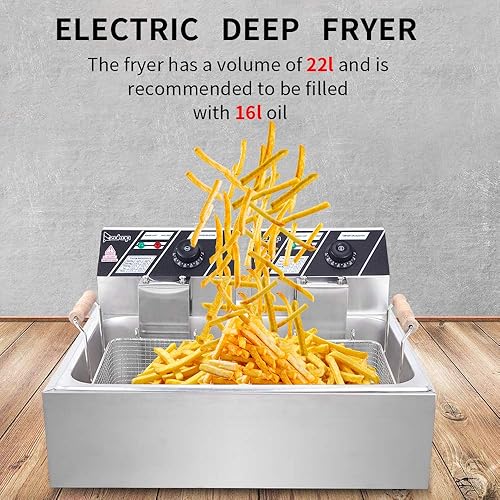 1700W Commercial Stainless Steel Deep Fryer 12.5QT with Oil Drain Faucet, 60-Min Timer & Thermostat Control - 8L Large Capacity for Restaurants/Home Use - Poueer