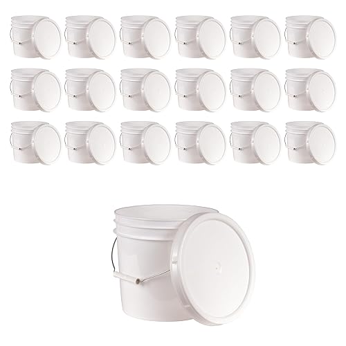 ATERET 2 Gallon White Pail & Lid - Durable Mil All Purpose Pail with Lids - Food Grade - BPA Free Plastic (12 Pack) - Poueer