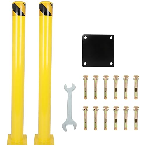 Safety Bollards Post, 36 inch Height 4.5 inch Diameter Steel Bollard Post,Anti-Collision Safety Post, Bollard Post for Parking Lots, Parks and Streets, 6 Packs - Poueer