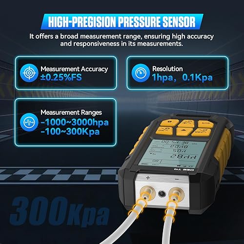 PT530 Digital Manometer,Air and Gas Pressure Tester,Dual Differential Digital Manometer,-100 to 300 Kpa Measurement Range,10 Pressure Units,Data Locking,Storage and Flashlight - Poueer