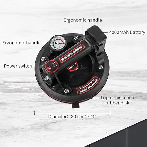 BAUSATZ Heavy Duty Suction Cups for Glass Tile - 4000mAh Lithium Battery Suction Cup Lifter (20cm, 2 Packs) - Poueer