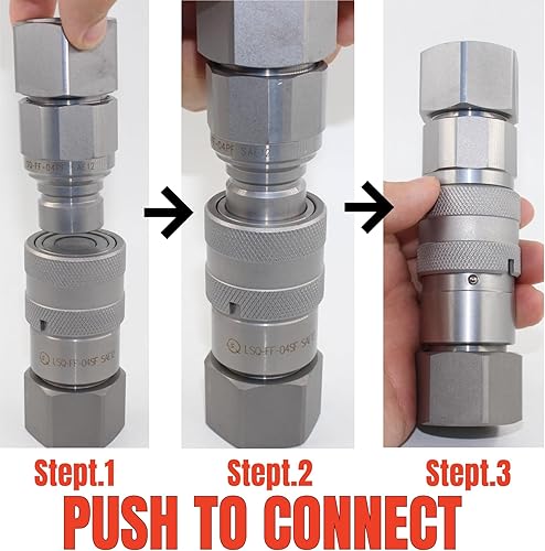 1/2'' NPT Flat Face Hydraulic Quick Connect Coupling Set Skid Steer Loader Quick Disconnect Coupler with Dust Caps ISO12.5 - Poueer
