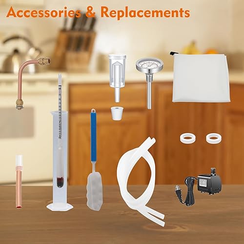 Alcohol Still 8 Gallon 2 Pots Shine Still Distillery Kit for Alcohol Stainless Steel Copper Tube Complete with Water Pump Metal Thermometer Airlock Brew Bag Proof Alcoholmeter Test Kit - Poueer