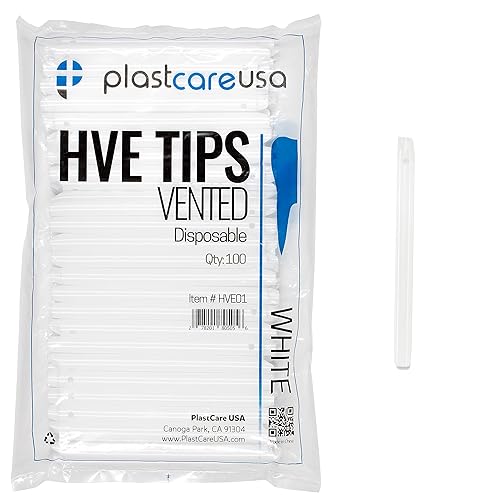 High Volume Evacuator HVE Tips - 1000 HVE Suction Tips Dental Disposable - Vented Evacuation Aspirator Tips with Smooth Edges (White - 10 Bags of 100) by PlastCare USA - Poueer