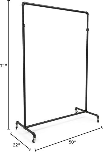 Displays2go, Industrial Pipe Clothing Rack, Metal Construction, Floor Standing Design – Black Matte Finish (AF2134RMTE) - Poueer