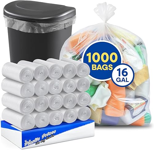 20-30 Gallon Trash Bags, Clear Trash Bags 30'W x 37'L, 8 Micron Clear Garbage Bags, 20-30 Gal High-Density Garbage Can Liners, Fits Square and Round Trash Cans, Pack of 500 - Poueer