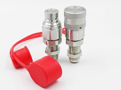 Flat Face Hydraulic Quick Connect Couplers 1/2'' Body 5/8'' JIC(UNF7/8''), Hydraulic Quick Disconnect #10 JIC Bulkhead Skid Steer Mount ISO16028 - Poueer