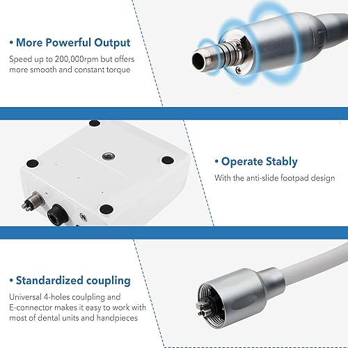 PER4MANCE Electric Motor Dental Handpiece System with Fiber Optic Light: 3 Speed Ranges of 100-2,500 RPM (16:1), 2,000-40,000 RPM (1:1) & 10,000 rpm-200,000 RPM (1:5), Handpiece is NOT Included - Poueer