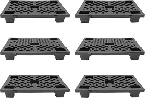 6 Pcs Pallets, Spliceable Lightweight Floor Pallet, Breathable Grid Ventilation Pallet, Interlocking Storage Plastic Pallets, for Garage Warehouse Supermarket Basement (Black) - Poueer