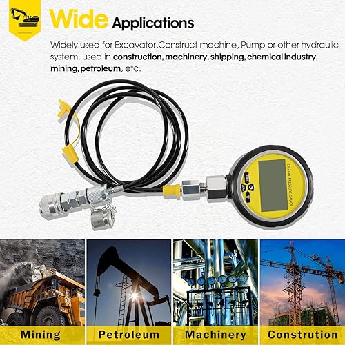 10000PSI Digital Hydraulic Pressure Test Coupling Kit Hydraulic Pressure Gauge Kit for Excavator Construction Machinery 1 Gauge 1 Test Hose 2 Couplings 700BAR/70Mpa - Poueer