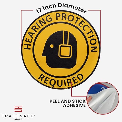 TRADESAFE Safety Glasses Required Anti-Slip Floor Sticker - Eye Protection Required Caution Sign, Peel and Stick Adhesive Vinyl Sign, ANSI-Compliant, 17” Diameter Round Sticker - Poueer