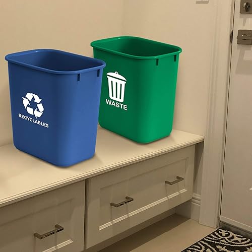 Acrimet Wastebasket Bin for Recycling and Waste, 6.75 Gallon/ 27 Quart/ 24 Liter (Plastic) (Green and Blue) (Set of 2) - Poueer