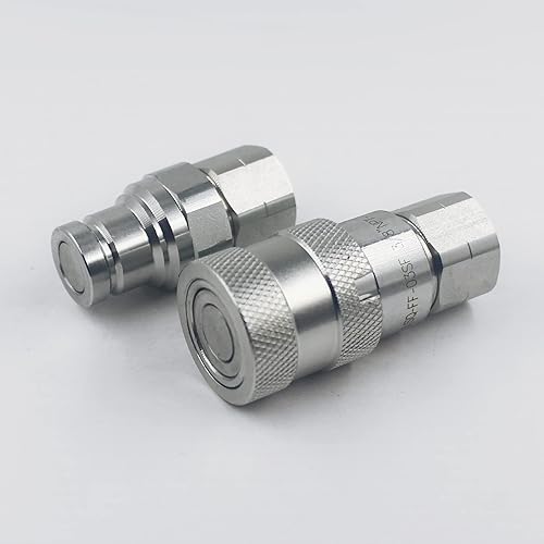1/2'' NPT Flat Face Hydraulic Quick Connect Coupling Set Skid Steer Loader Quick Disconnect Coupler with Dust Caps ISO12.5 - Poueer