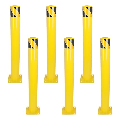 Safety Bollards Post, 36 inch Height 4.5 inch Diameter Steel Bollard Post，Anti-Collision Safety Post, Bollard Post for Parking Lots, Parks and Streets, 6 Packs - Poueer